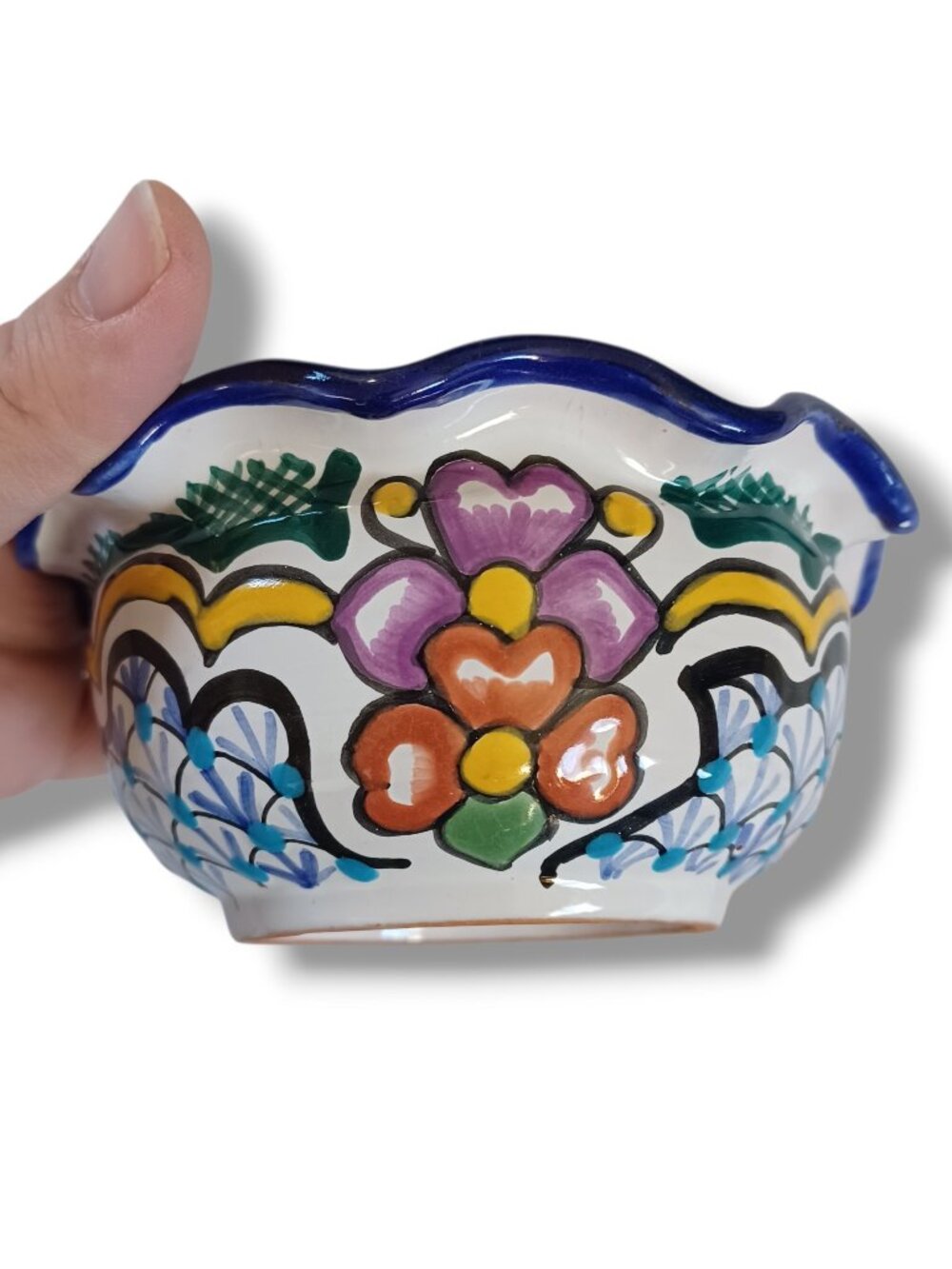 Talavera Ceramic Small Bowl Trinket Dish La Fe Pueblo Mexico Cobalt Blue White